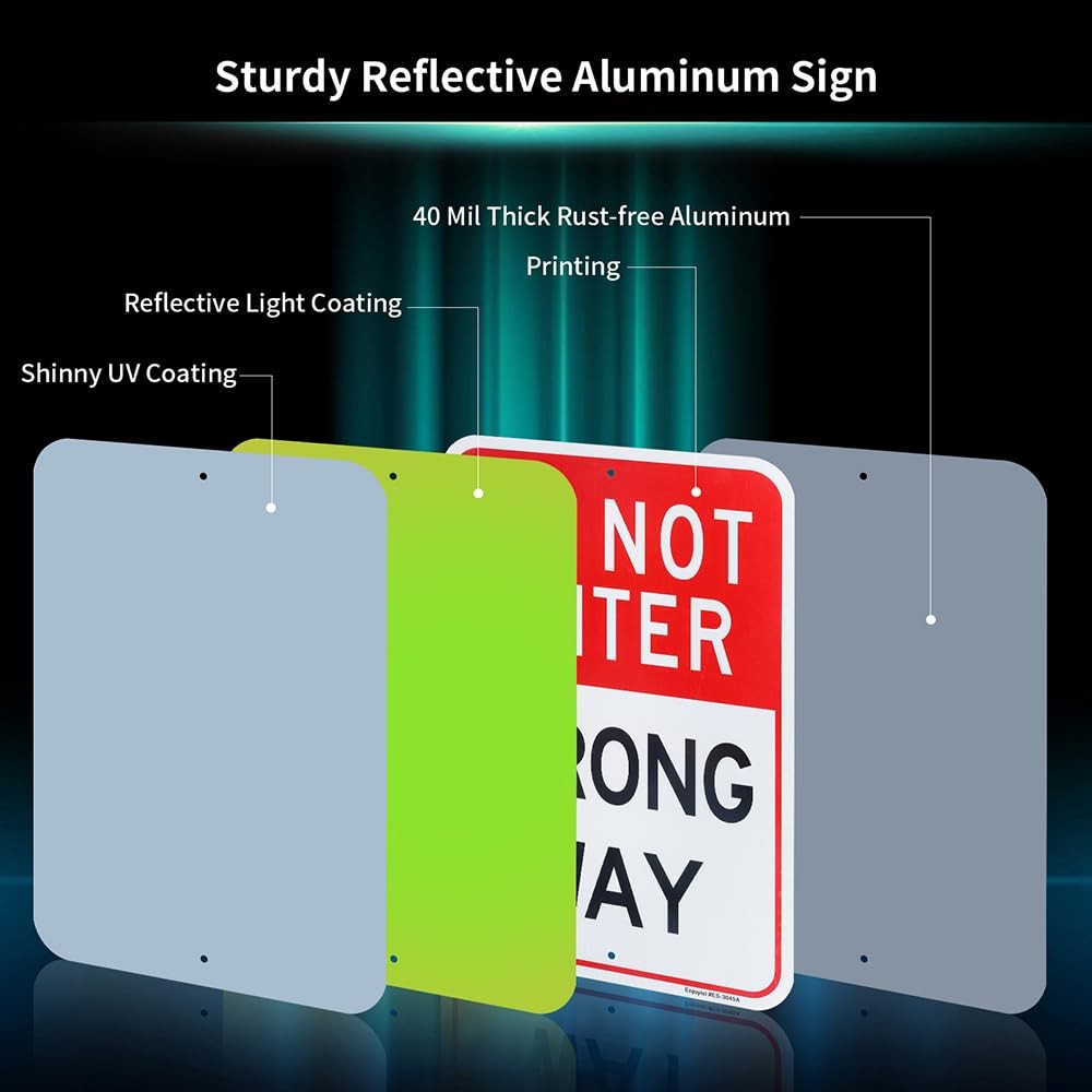 Large Do Not Enter Wrong Way Sign Reflective Aluminum Weatherproof Panel 18×12