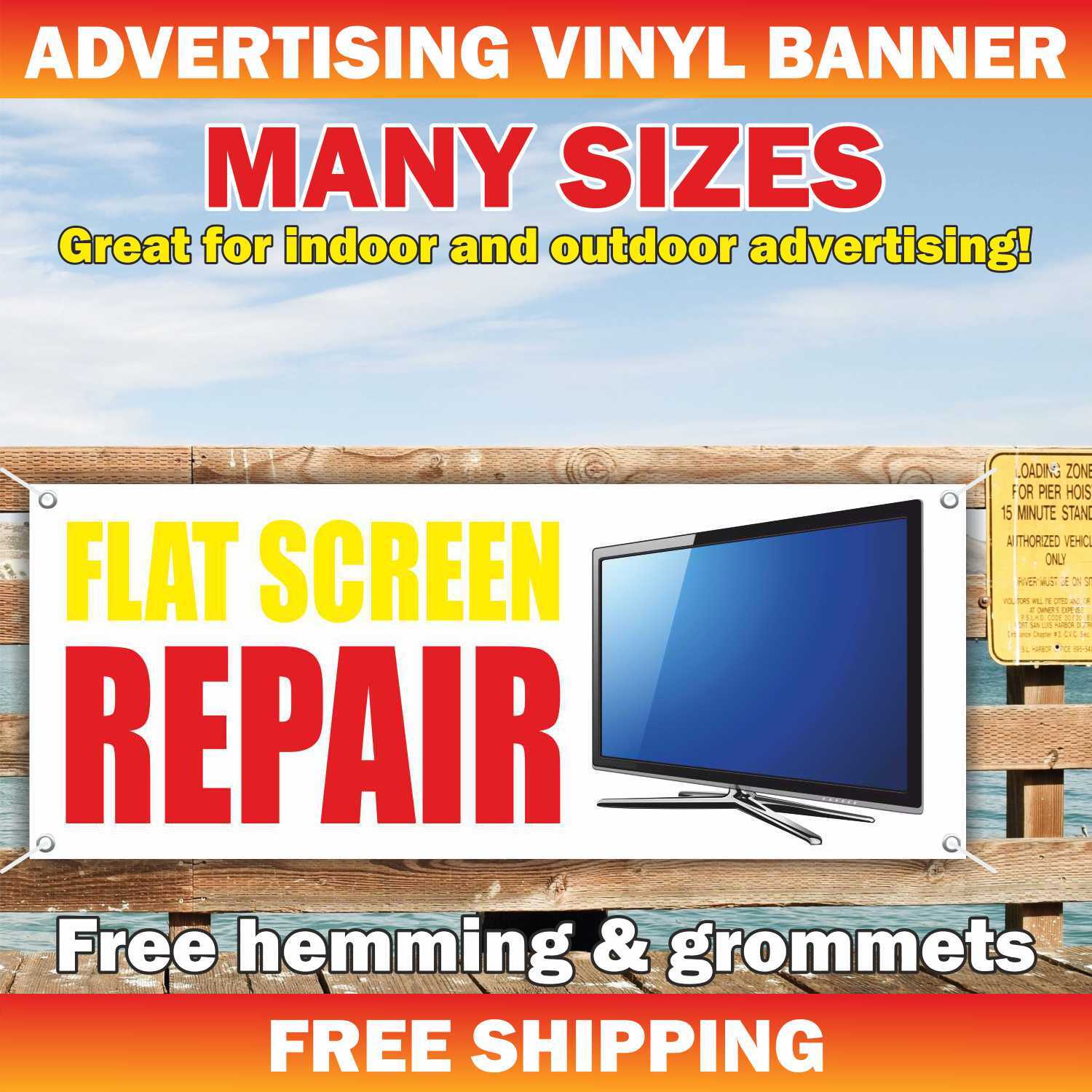 FLAT SCREEN TV REPAIR Advertising Banner Vinyl Mesh Sign service plasma lcd fix