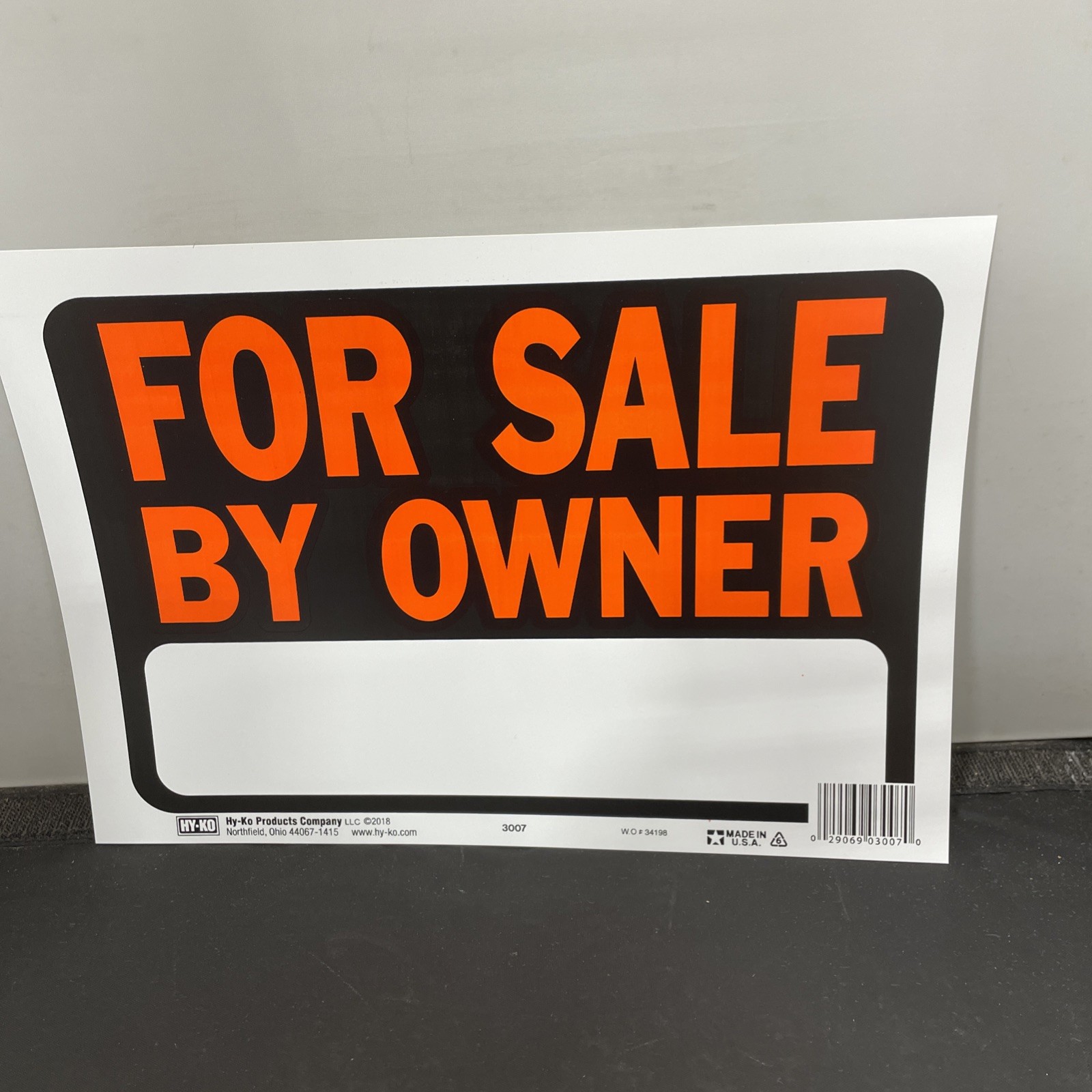 Sign « For Sale by Owner » Orange and Black 8 x 12