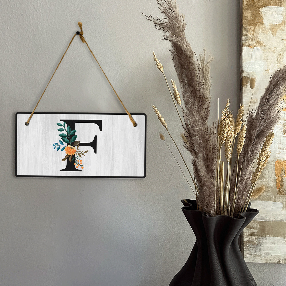 F Flower Decor 5×10 Hanging Wall or Door Sign | Alphabet Letter Room Decoration