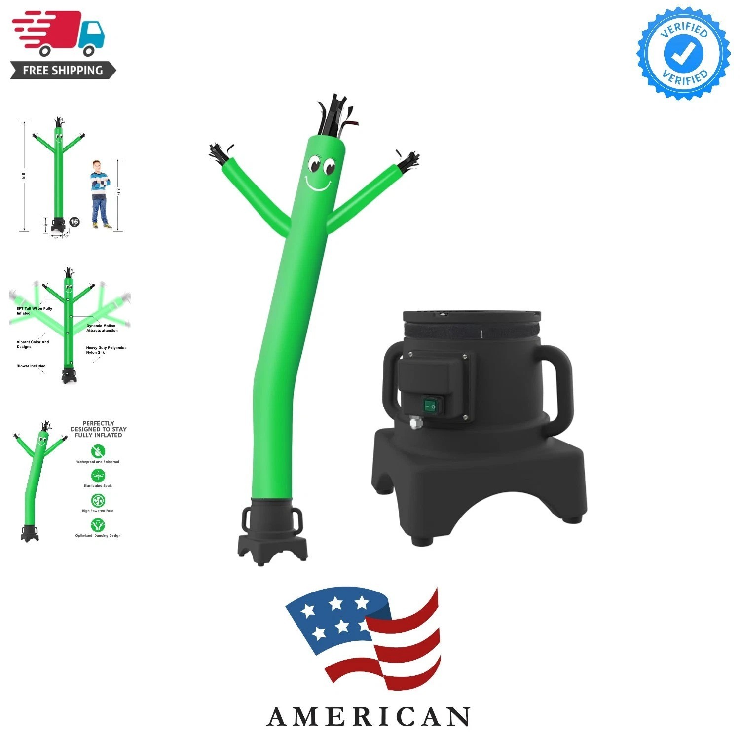 8FT Inflatable Waving Man Fly Puppet Dancer with Blower Green