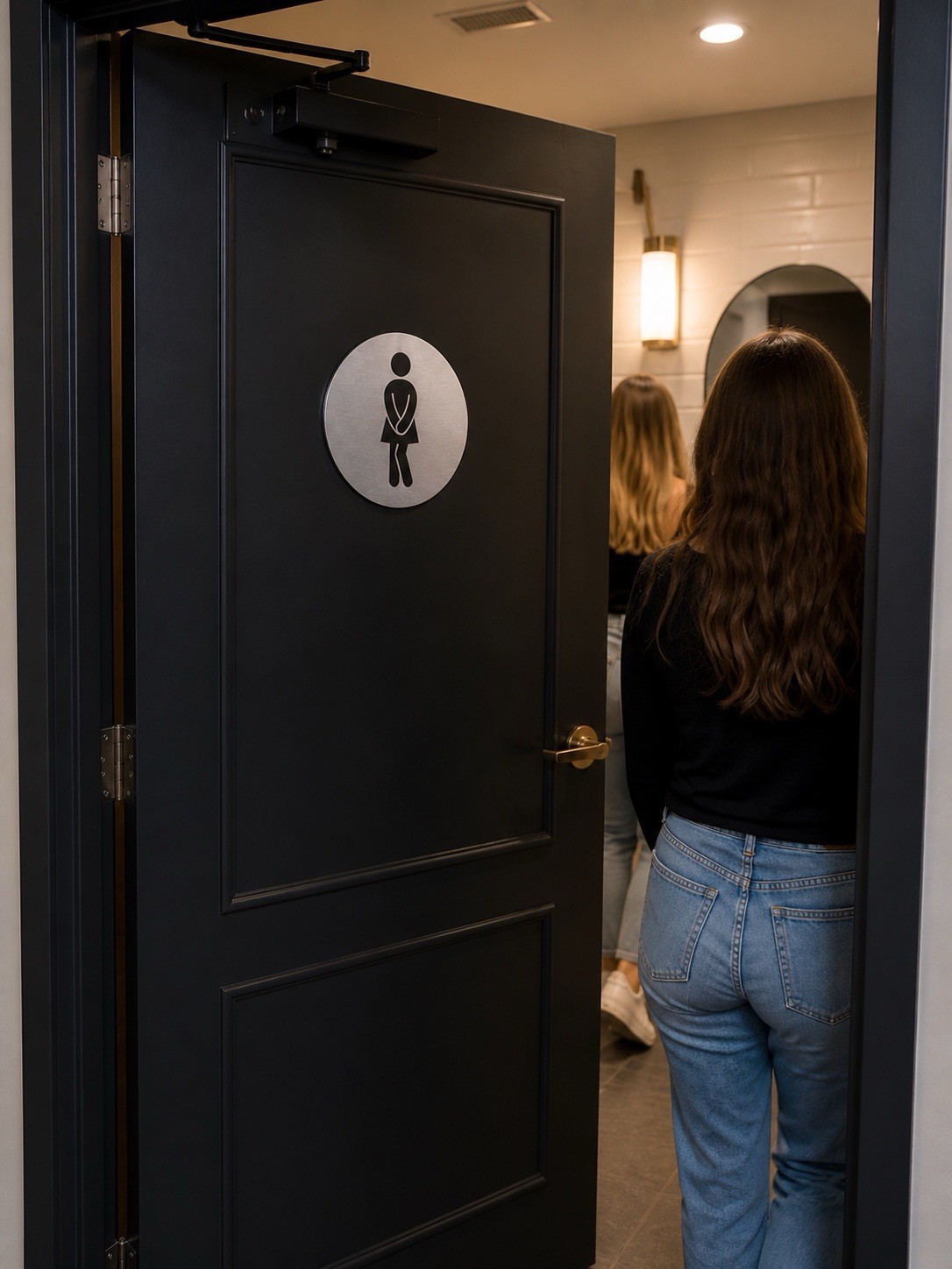 Women’s Restroom Sign 9” Round Brushed Aluminum Door Scratch Weather Resistant