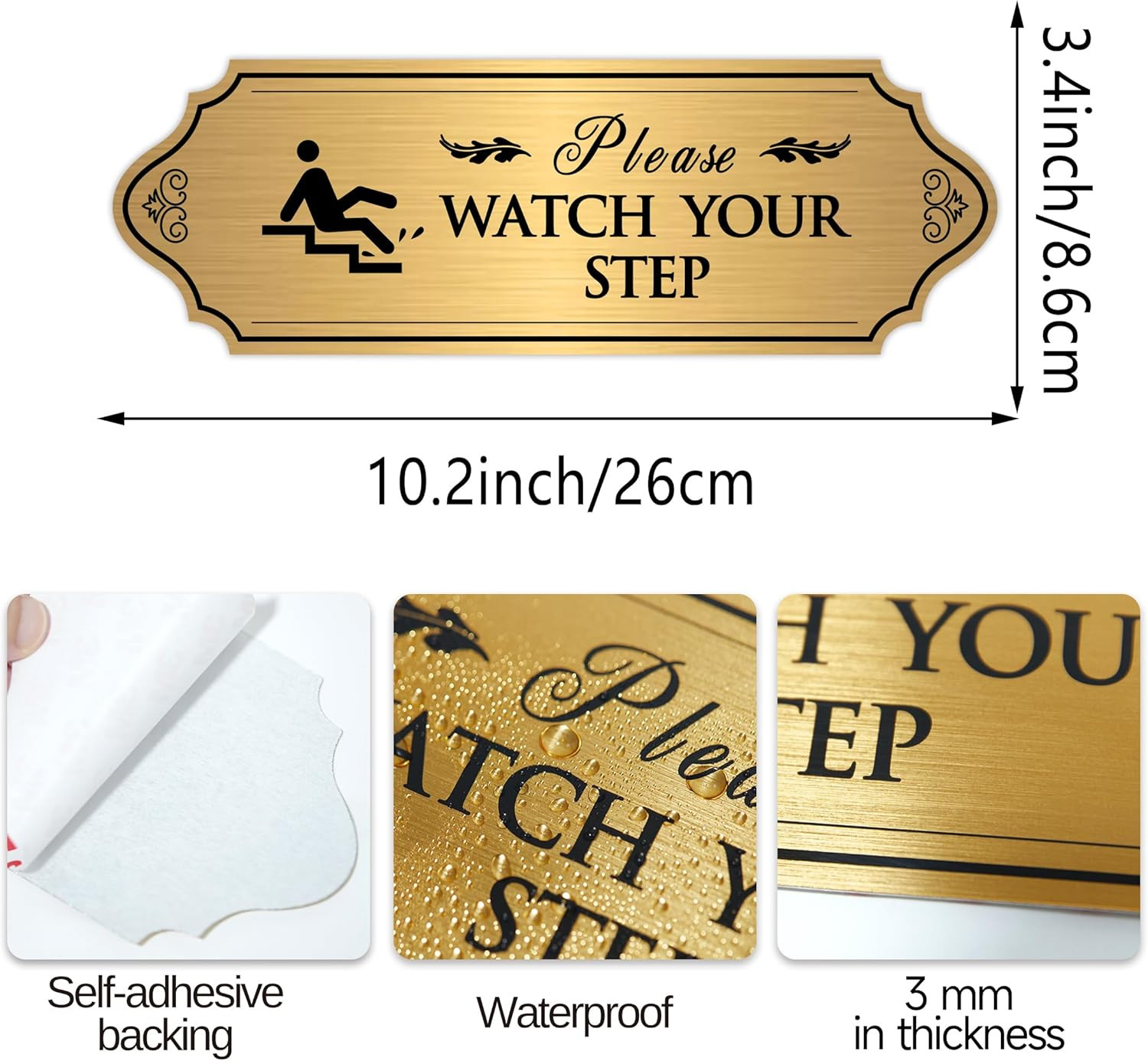 Self-Adhesive Waterproof « Watch Your Step » Sign for Indoor/Outdoor Use