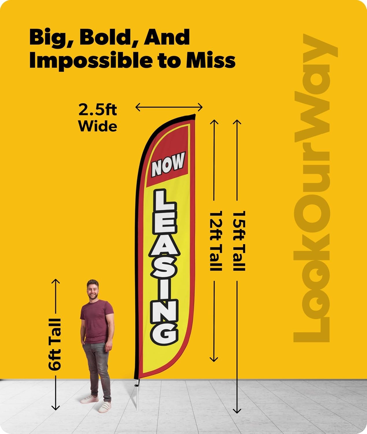 LookOurWay Feather Flag Pole Kit – 12 Feet Tall Advertising Flag Banner with Fib