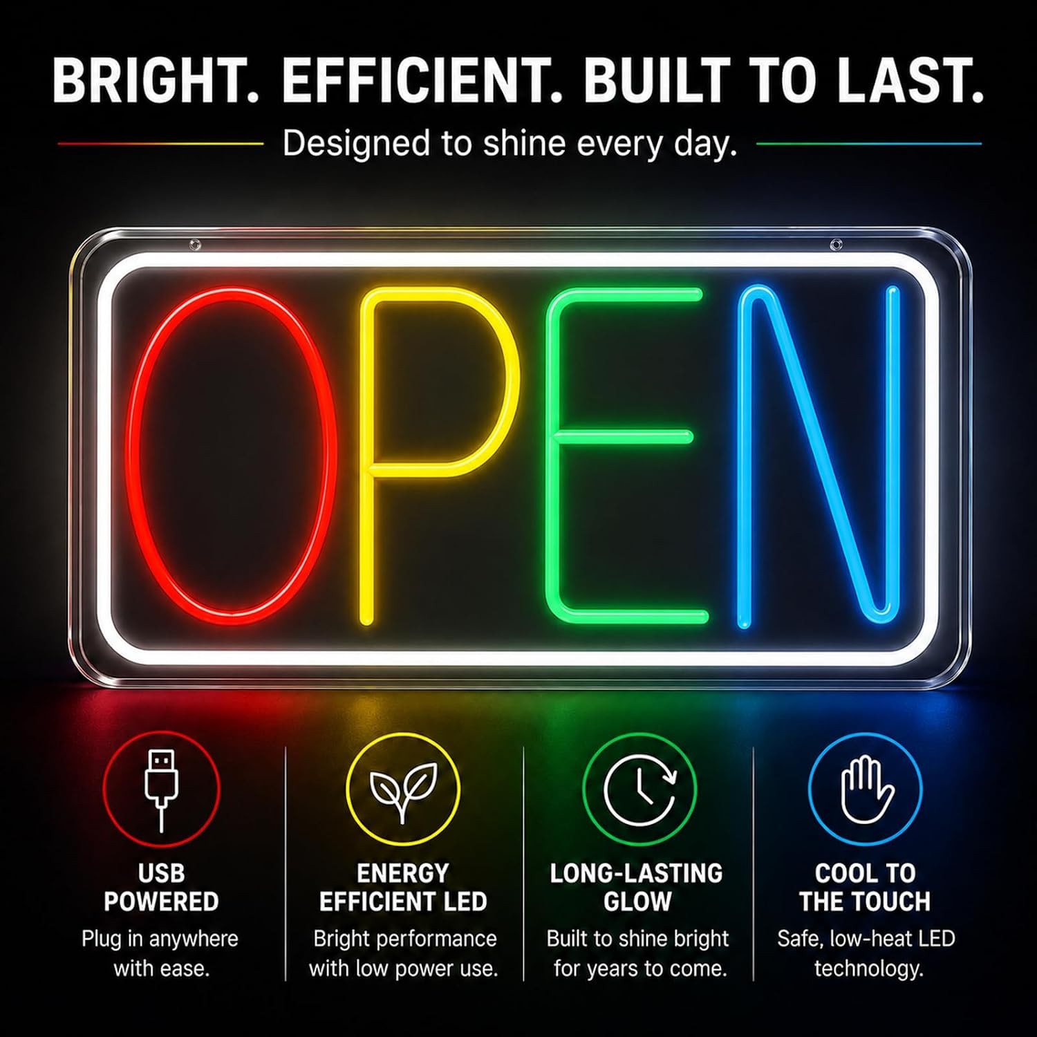 Open Sign Neon Light 17&Prime; X 9.3&Prime; LED Open Sign for Business Window Multicolor