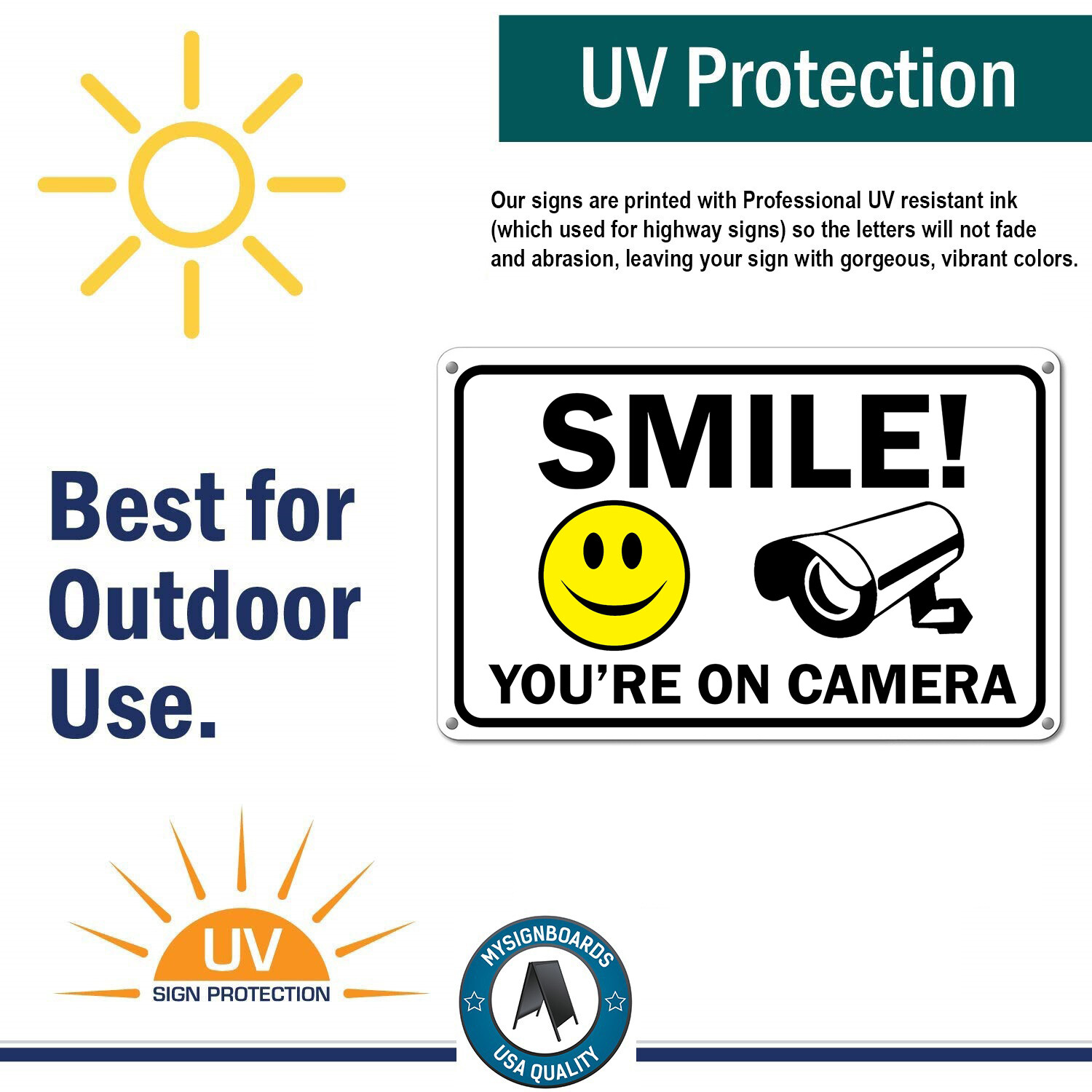 Smile You&rsquo;re on Camera Sign Video Surveillance Signs 11&Prime;x 7&Prime; UV Protected cctv