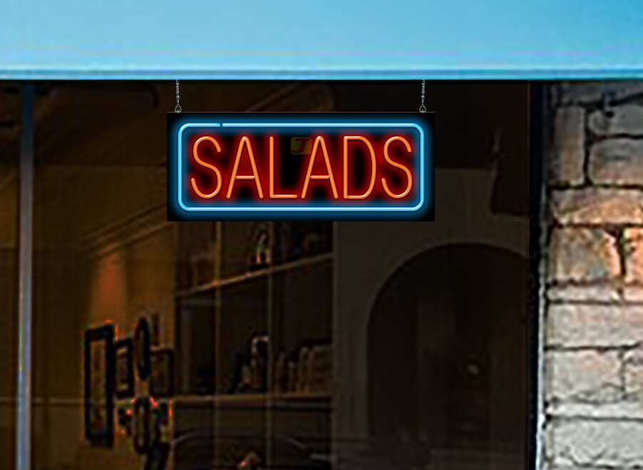 Salads Neon Sign REAL Neon Window Sign Red & Blue Advertisement Hand Bent Neon