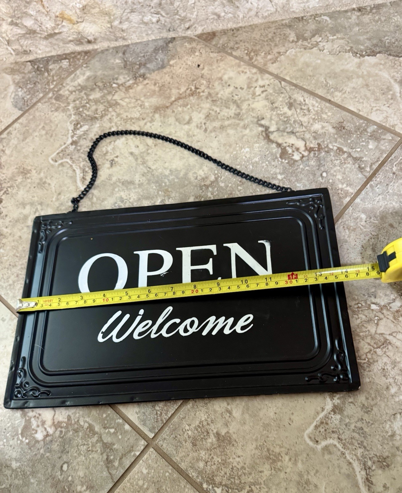 Double Sided Metal Open Closed Sign w/Hanging Chain for Business Retail