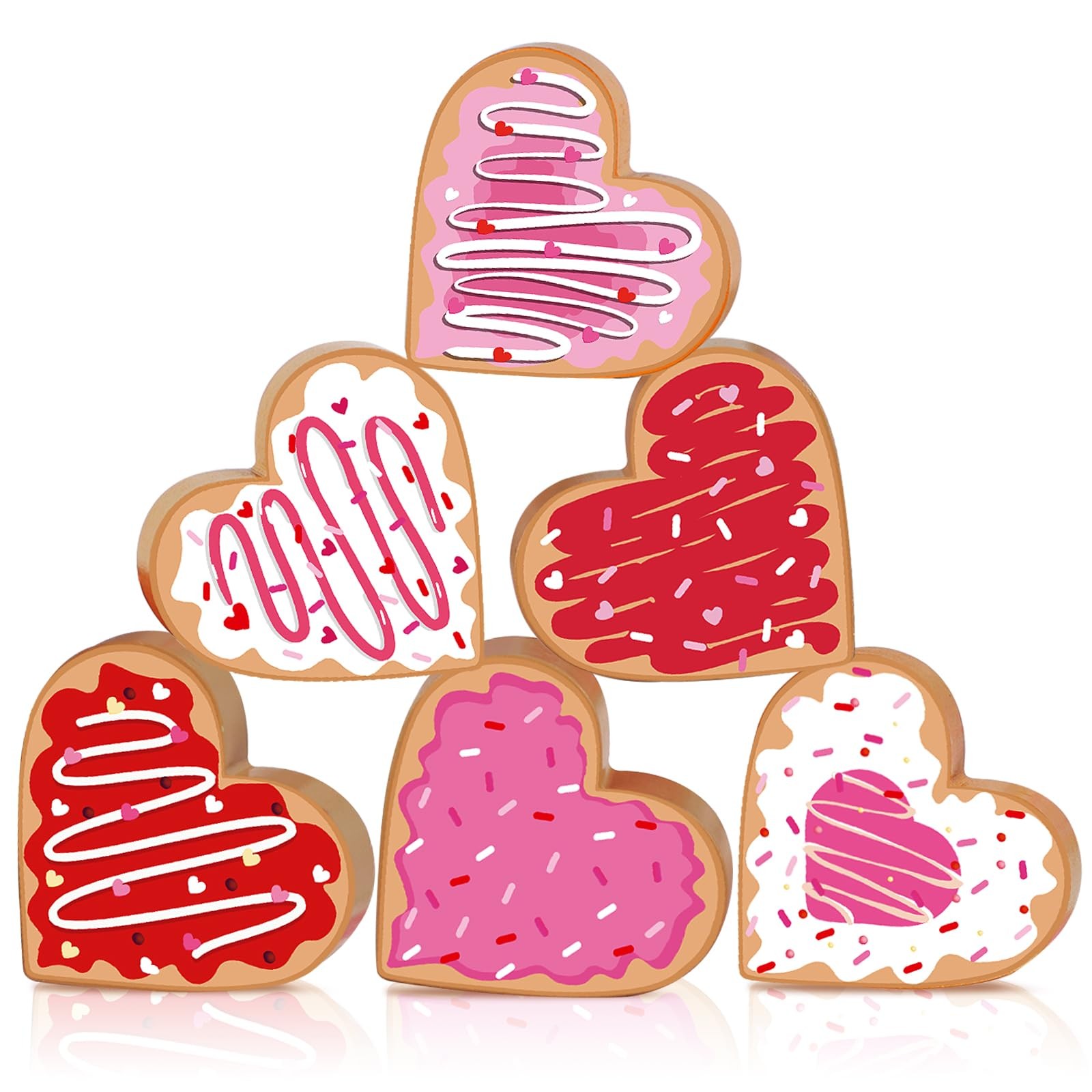 6 PCS Valentine Wooden Heart Table Centerpiece Double Sided Tray Decor