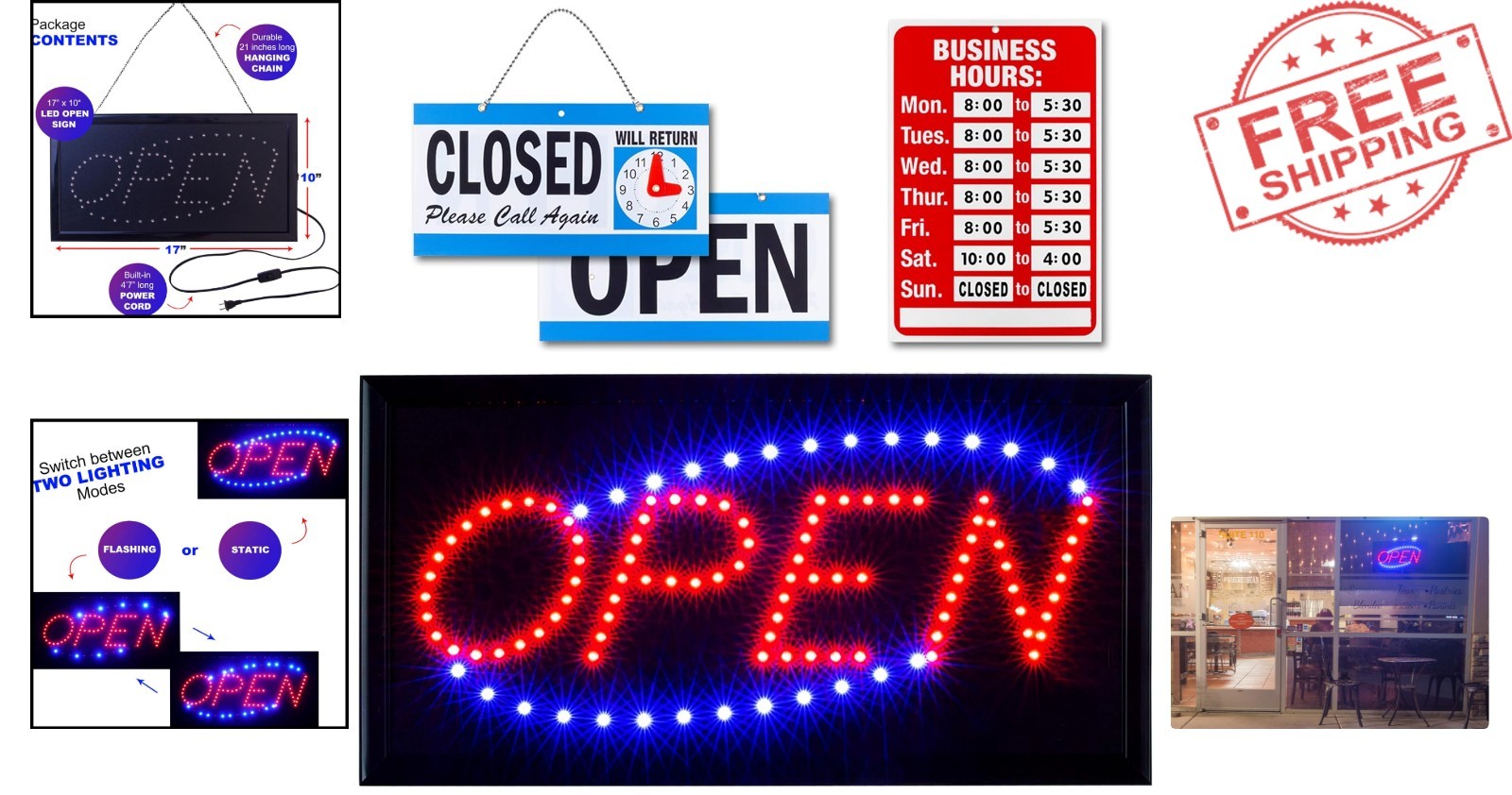 Stylish Neon Open Sign for Business with Included Open & Closed Signs – 17×10