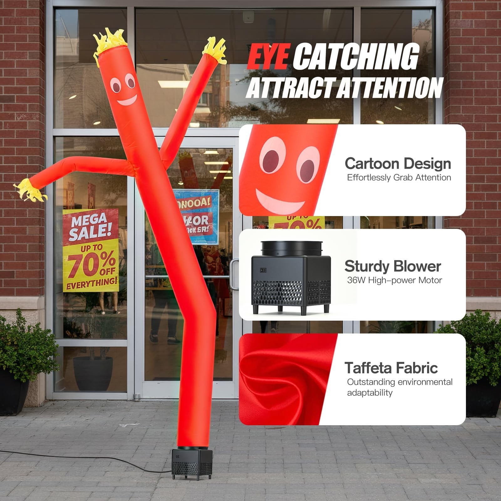 6ft Inflatable Waving Tube Man with Blower – Red Air Dancer for Business Promoti
