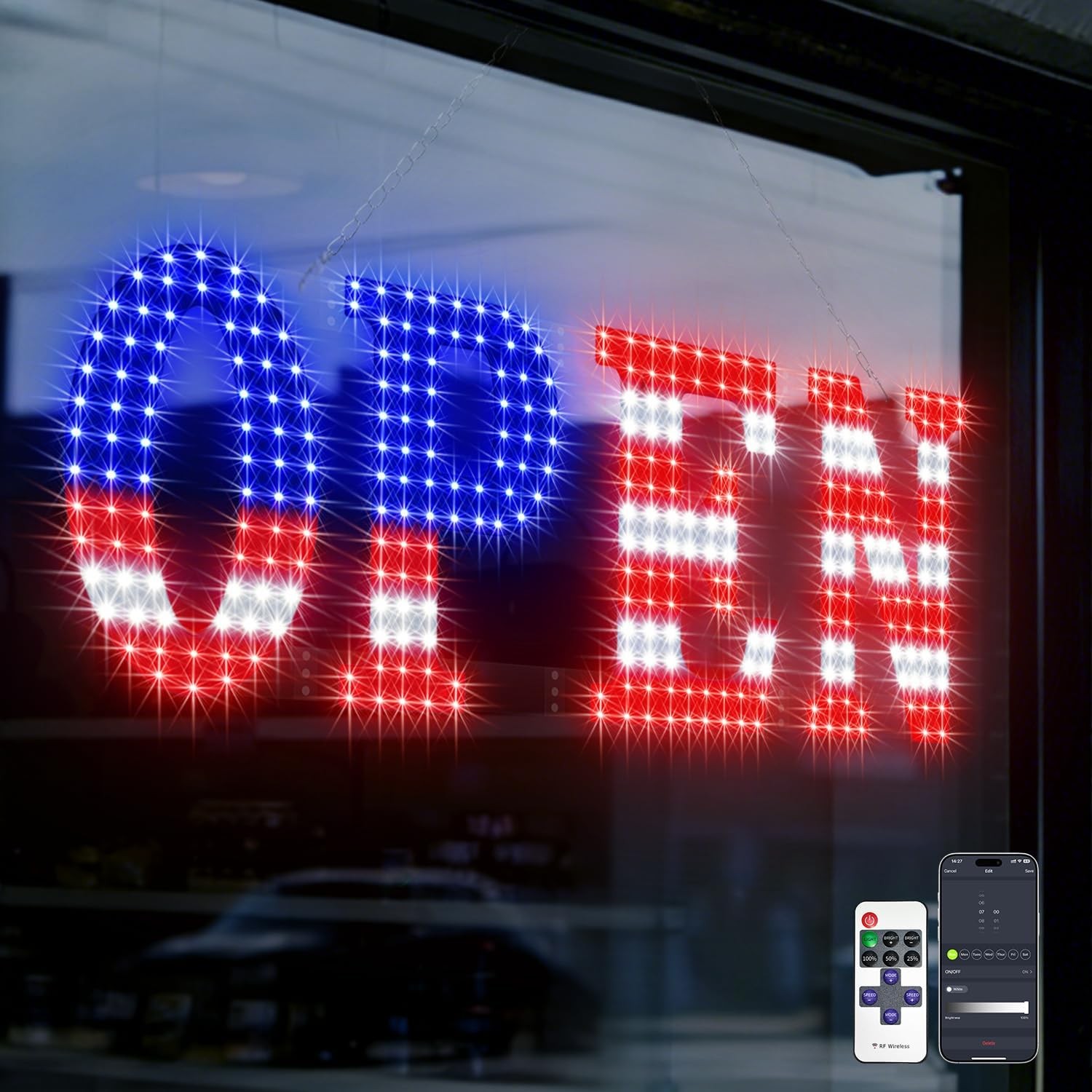 Electric Jumbo Open Sign 30×10 LED Timer Remote Control Store Open Closed Sign