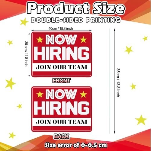 3 Pcs Now Hiring Sign with Stake – 12×16&Prime; Double-Sided Plastic Help Wanted Signs