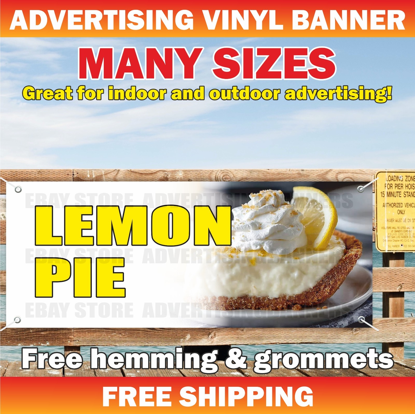 LEMON PIE Advertising Banner Vinyl Mesh Sign Carnival Fair Food Homemade Cakes