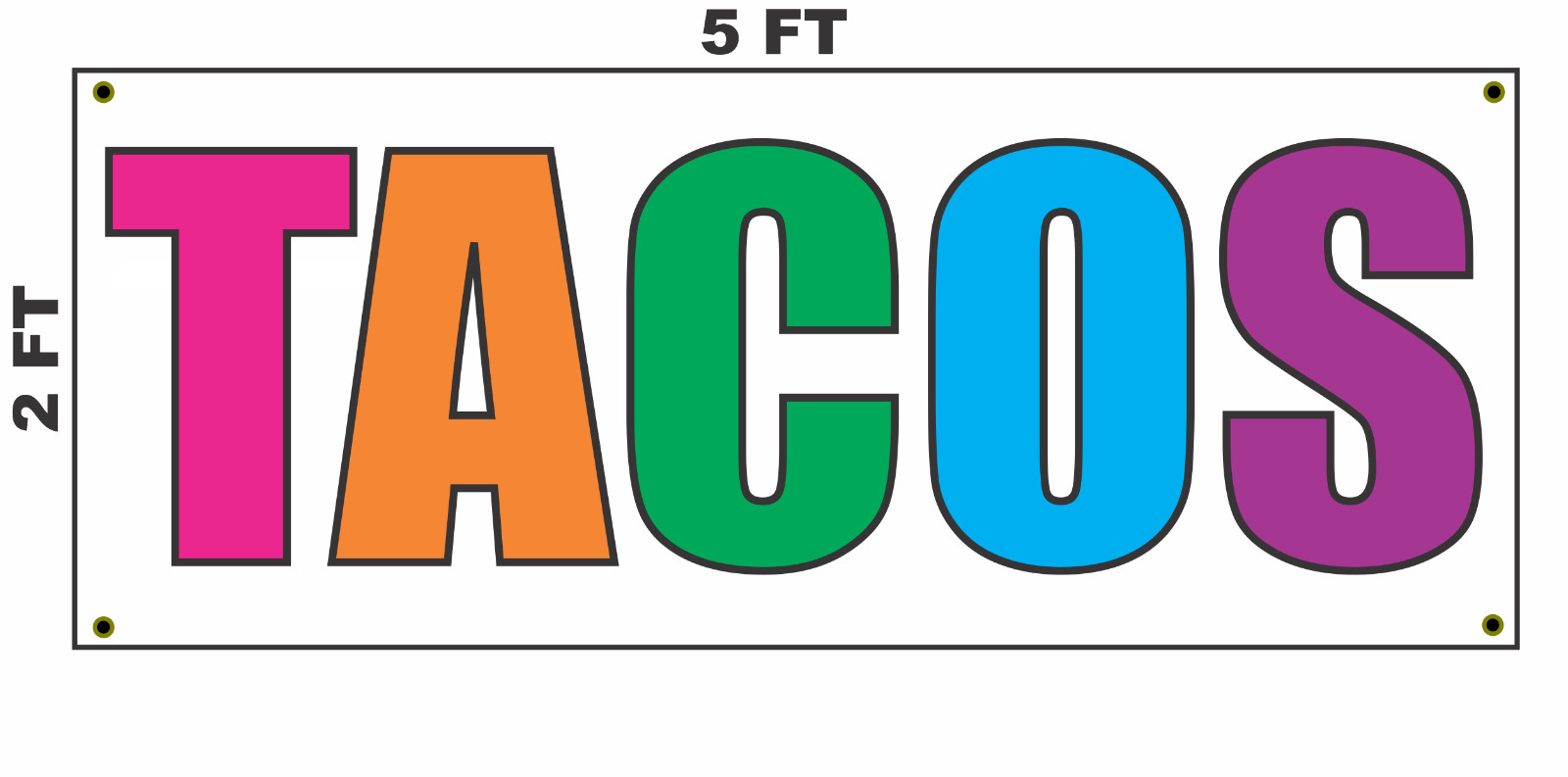 TACOS Multi-colored Banner Sign 2×5 for Mexican Restaurant or Stand Truck