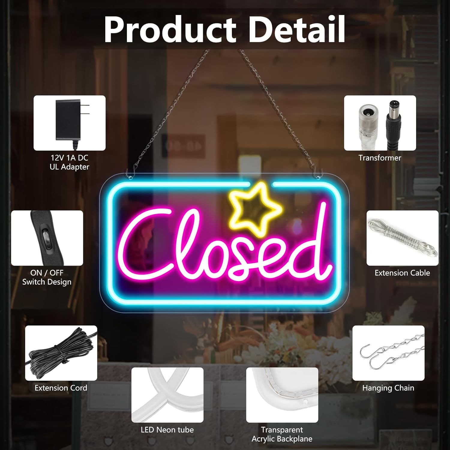 Bright Neon Closed Sign – 16.5&Prime;x9&Prime; LED with ON/OFF Switch for Business Use
