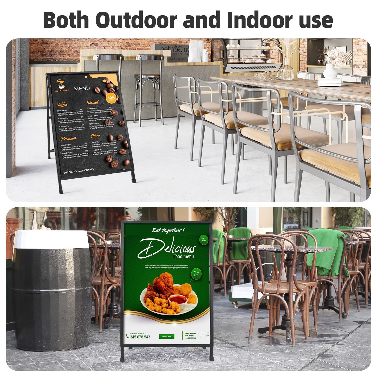 2 Pack Heavy Duty A-Frame Sidewalk Sign 24 x 36 Inch, Portable Double-Sided S…