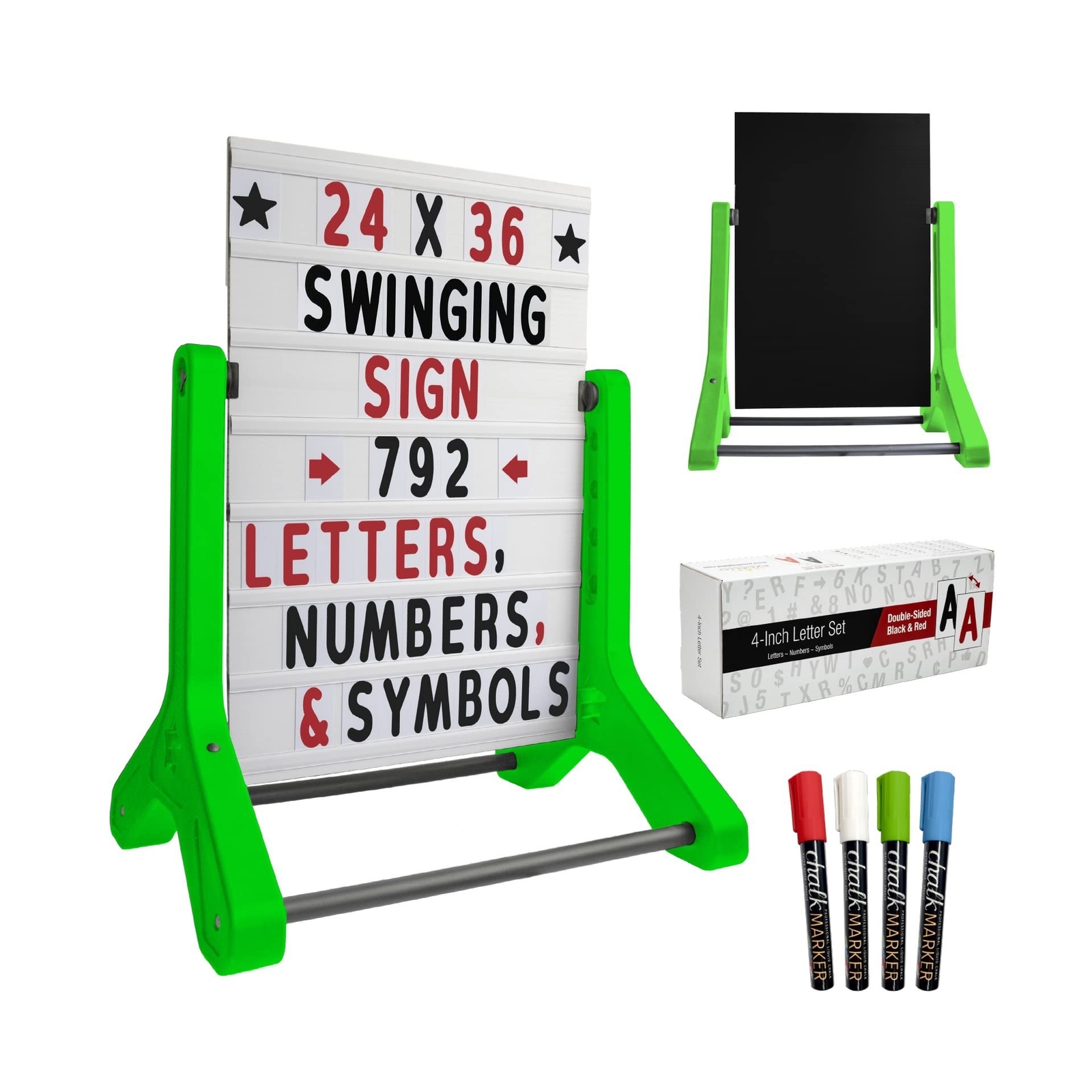 Swinging Changeable Message Sidewalk Sign: 24&Prime; x 36&Prime; Sign with 792 Pre-Cut Do…