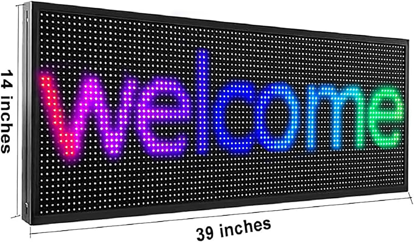 P10 WiFi Controlled LED Sign, 39×14 Inch Full Color Scrolling Display for Ads