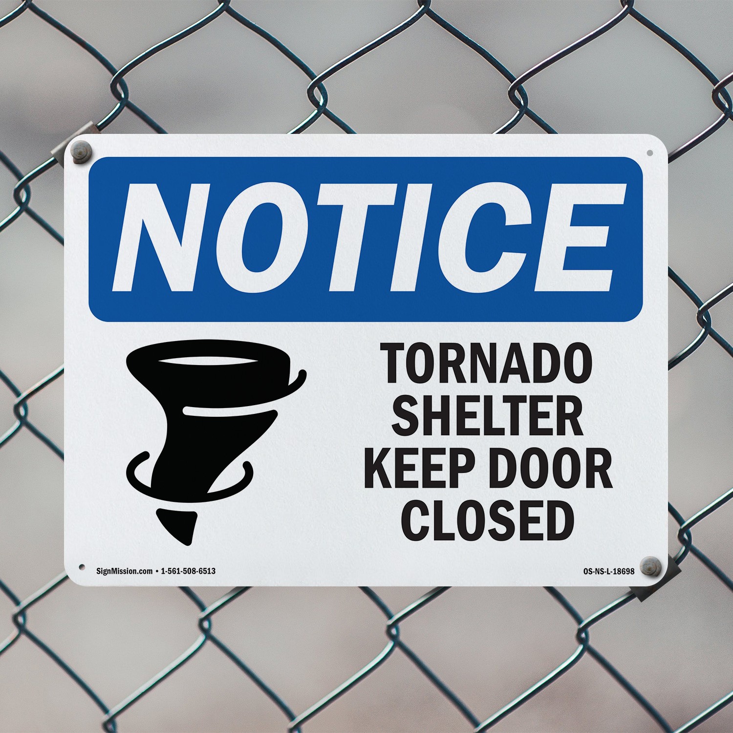 Tornado Shelter Keep Door Closed OSHA Notice Sign Metal, Decal – 5 or 10 Pack