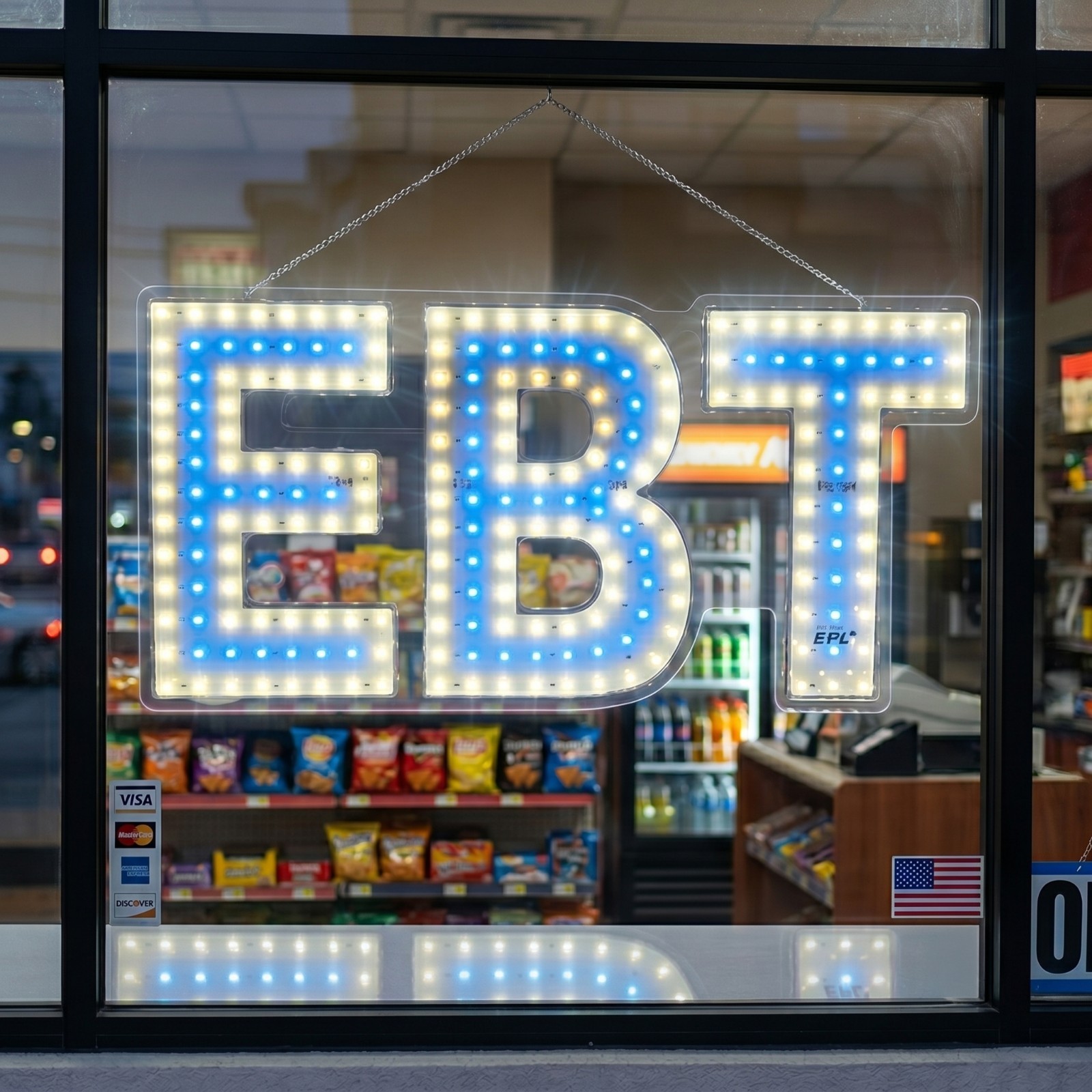 EPL Signs EBT Light Blue LED Sign Business 7&Prime;x15&Prime; Remote 2G Blinking Mode