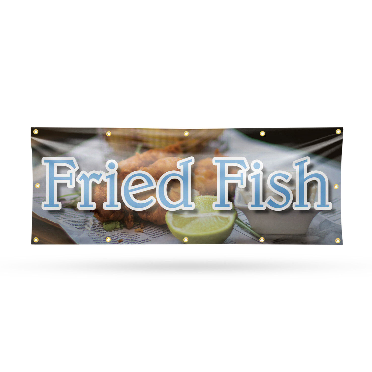 Fried Fish 13 oz Vinyl Banner Sign with Metal Grommets Heavy-Duty Single-Sided
