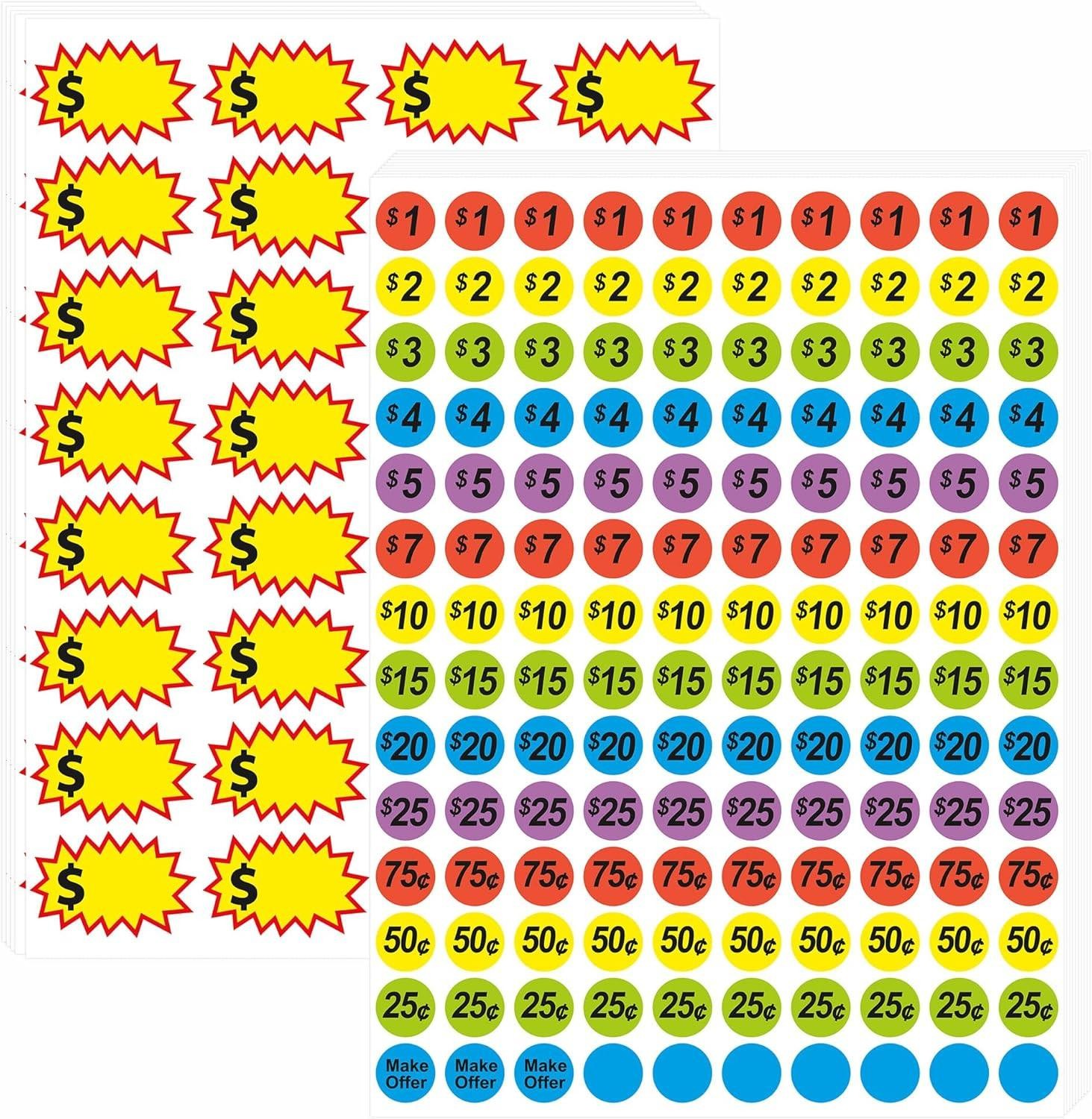1560 Pcs Removable Garage Sale Price Stickers, 1400pcs 3/4&Prime; Yard Sale Price