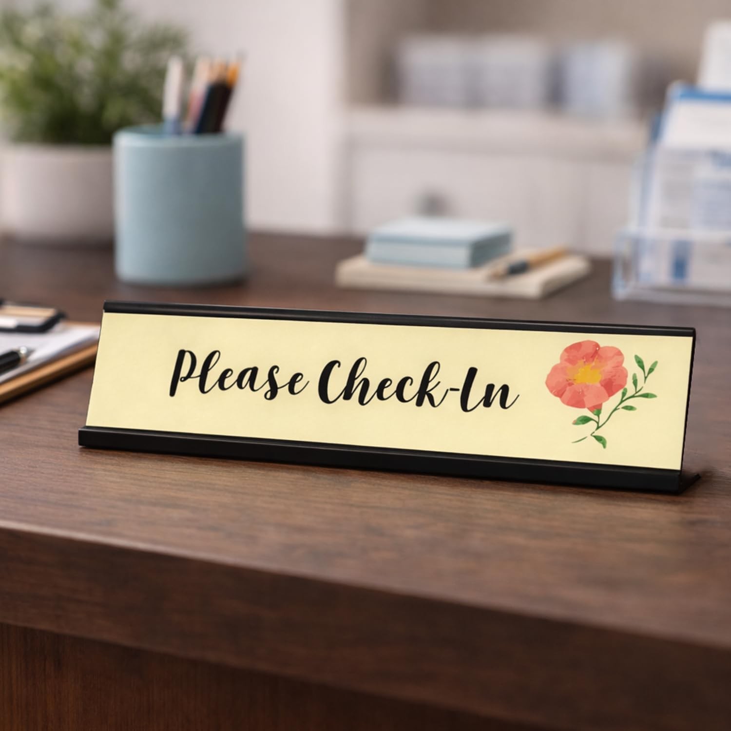 Please CheckIn Designer Desk Sign 2×8 Inch Professional Office Plaque