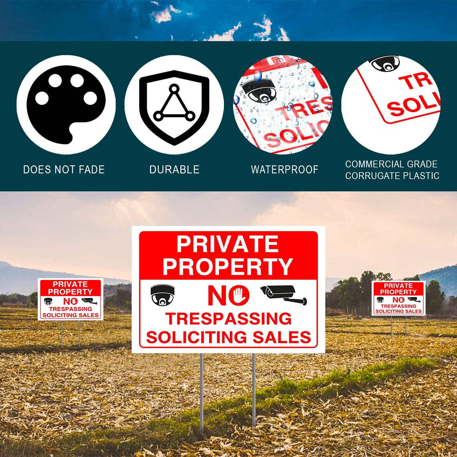Private Property No Trespassing Signs with H-Stakes, Protect Your Home, Office