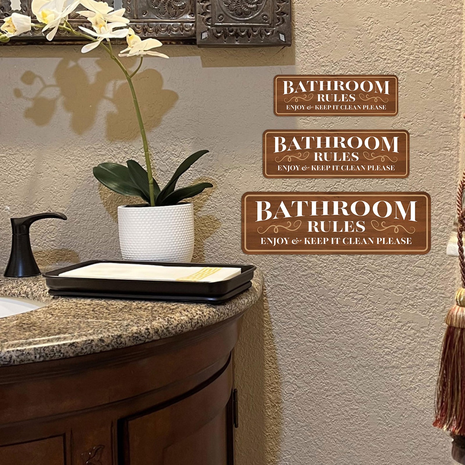 Standard Plus Bathroom Rules Enjoy & Keep It Clean Please Wall or Door Sign