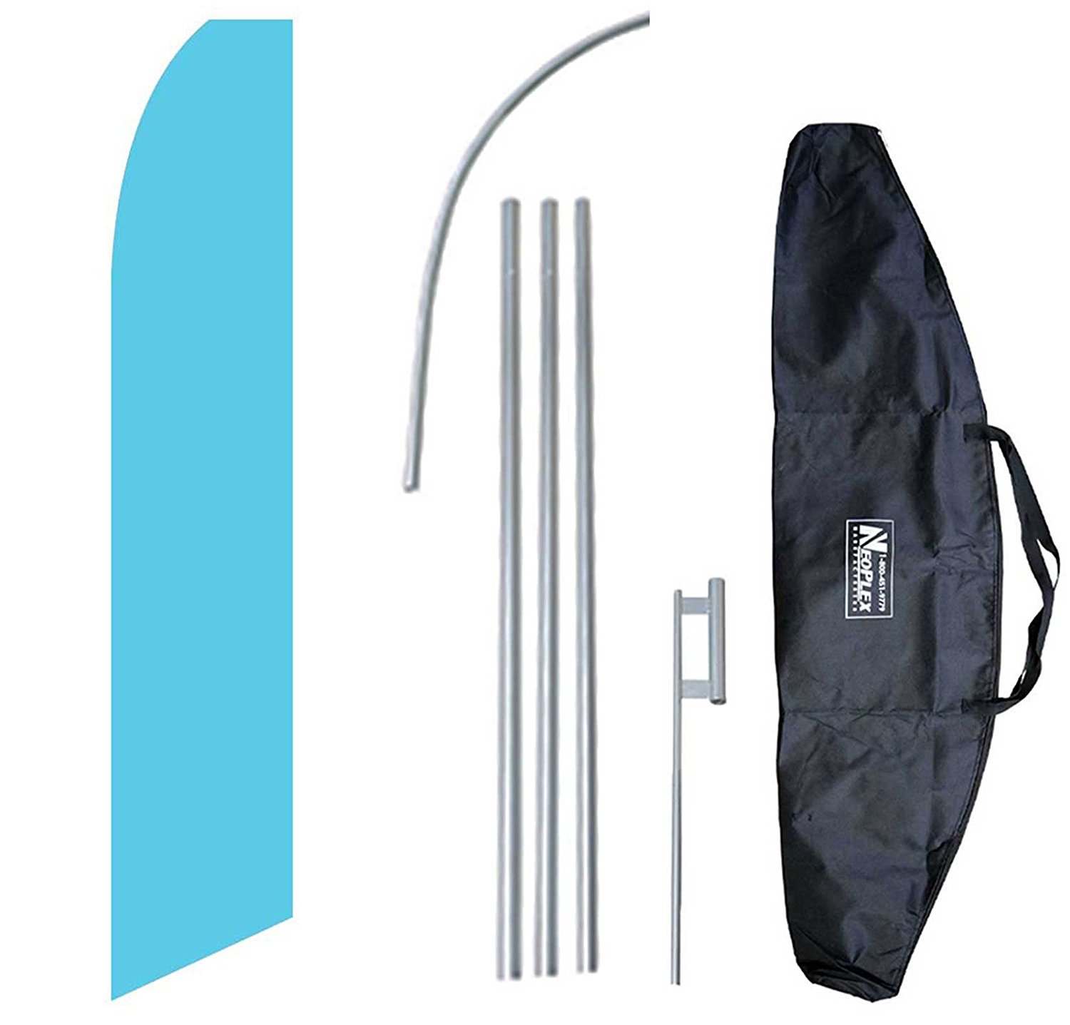 Solid Light Blue Swooper Flag Feather 15 Tall Complete Starter Bag Kit Neoplex