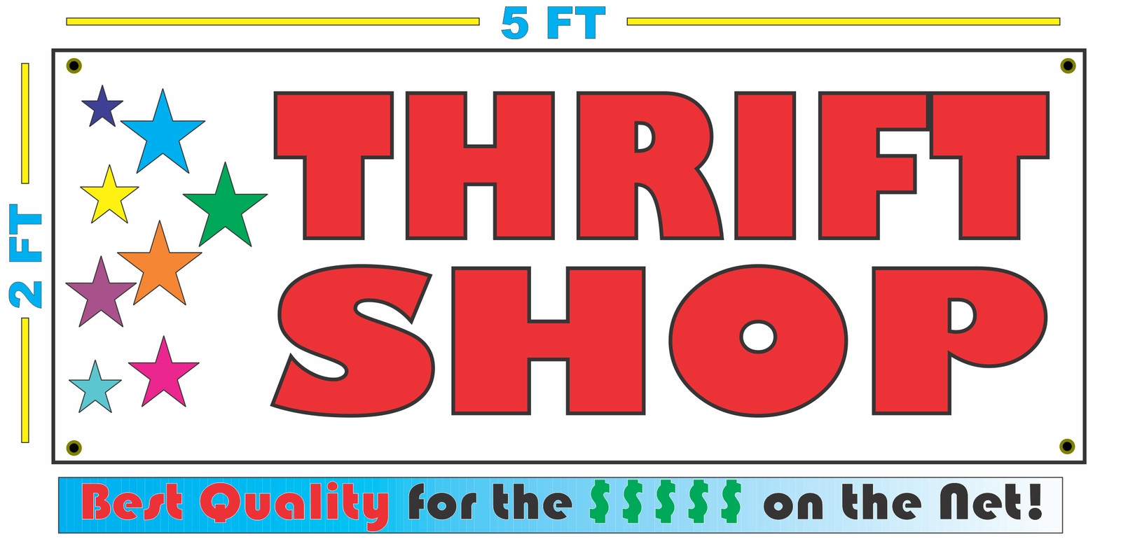THRIFT SHOP w Multi Colored Stars Banner Sign 2×5