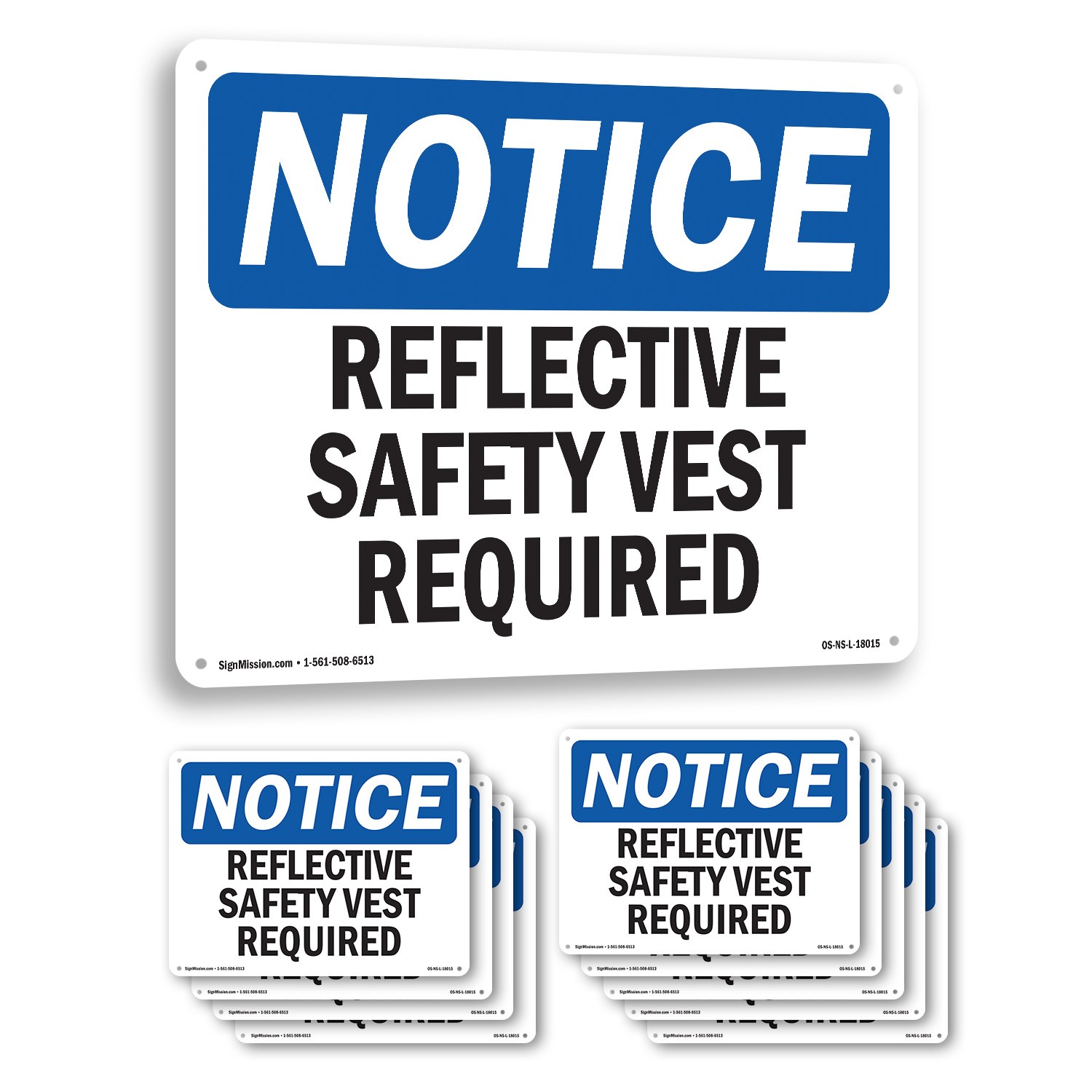 Reflective Safety Vest Required OSHA Notice Sign Metal,, Decal 5 or 10 Pack