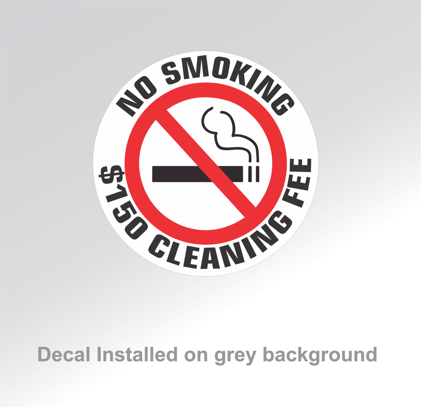 20 – NO SMOKING $150 CLEANING FEE sticker | white | 1.5&Prime; dia | outdoor durable