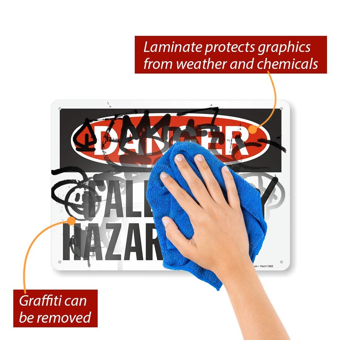 Danger Fall Hazard Sign, 10 x 14 Inch, Aluminum, Black, Red, White, Safety, OSHA