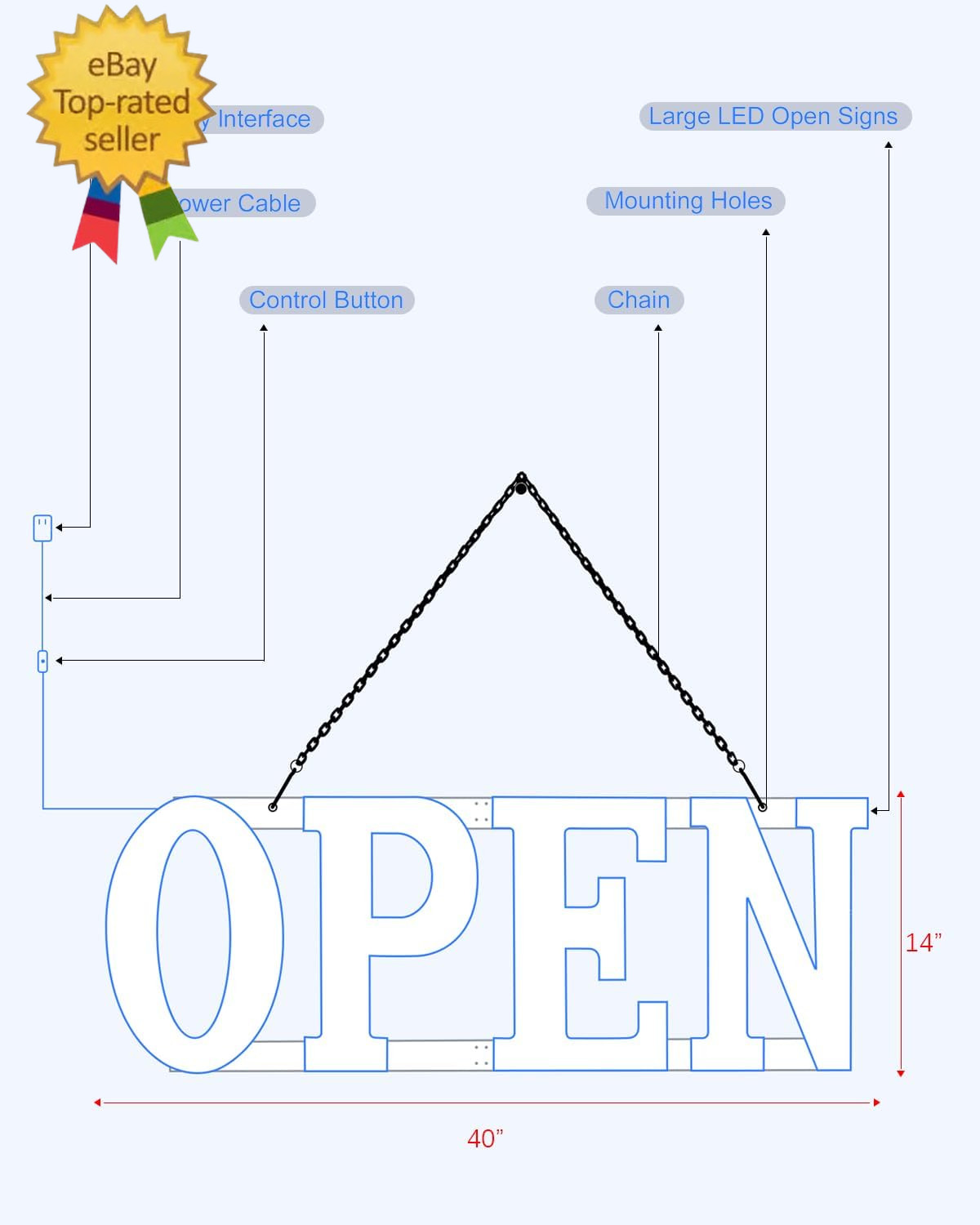 Open Signs for Business, 40&Prime;L X 14&Prime;W Inch Ultra Bright Large LED Open Signs Bus