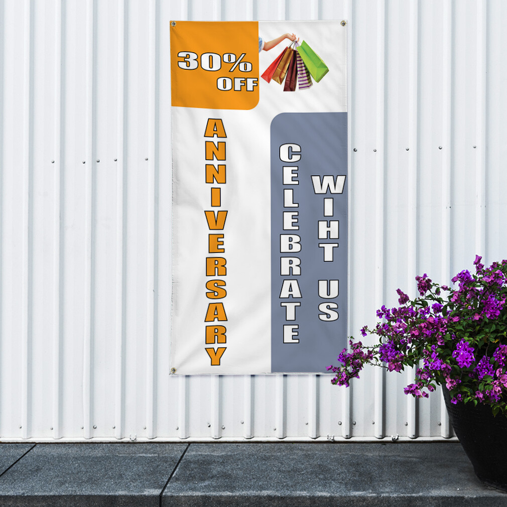 Vertical Vinyl Banner Multiple Sizes Anniversary Celebrate with Us 30% off