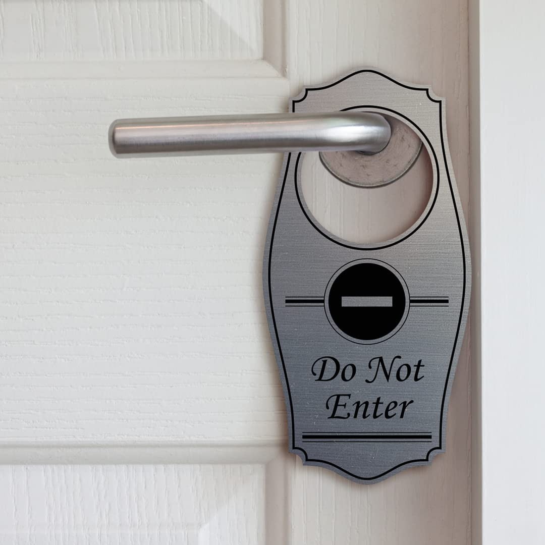 Do Not Enter Door Hanger Brushed Silver 4×8 Inch Privacy Sign Office Home