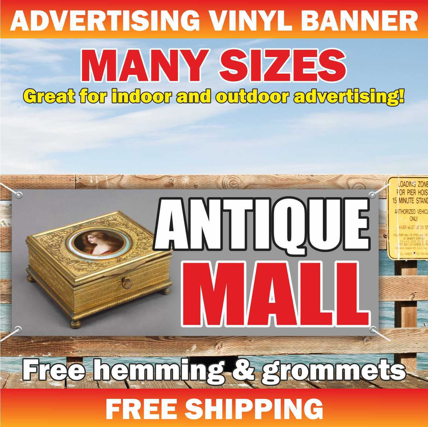 ANTIQUE MALL Advertising Banner Vinyl Mesh Sign accessories coin collecting