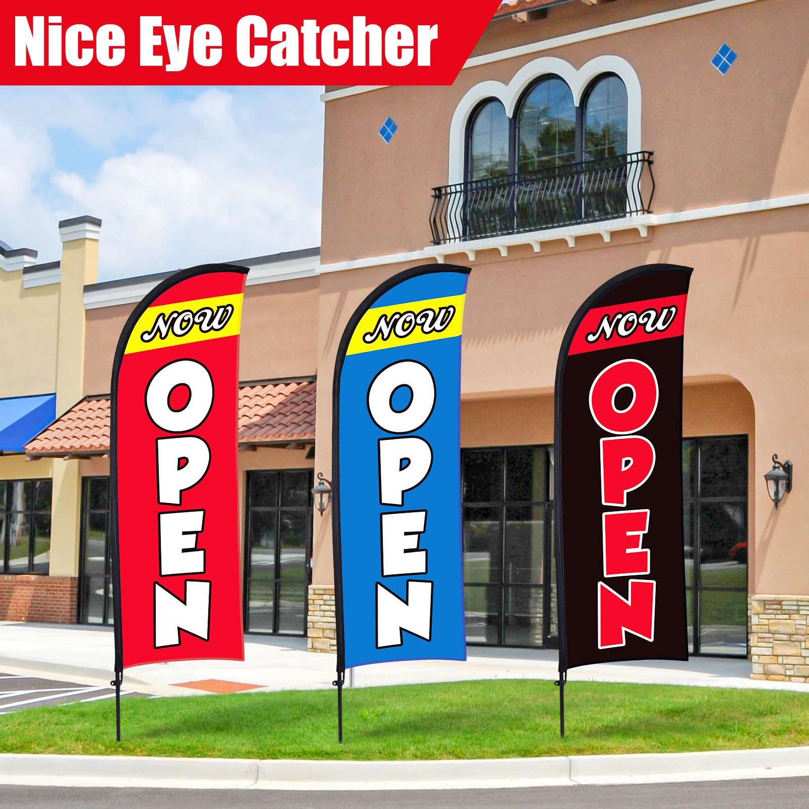 Buryeah 3 Sets Now Open Feather Flag Pole Kit 7 ft for Business Advertising O…