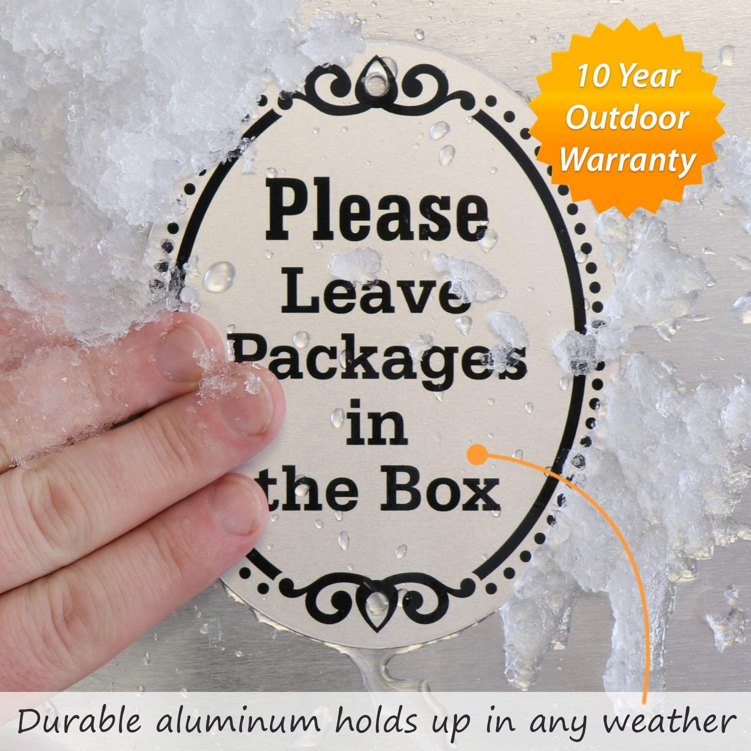 “Please Leave Packages in the Box” Diamond Plate Door Sign | 4&Prime; x 5&Prime; Aluminum