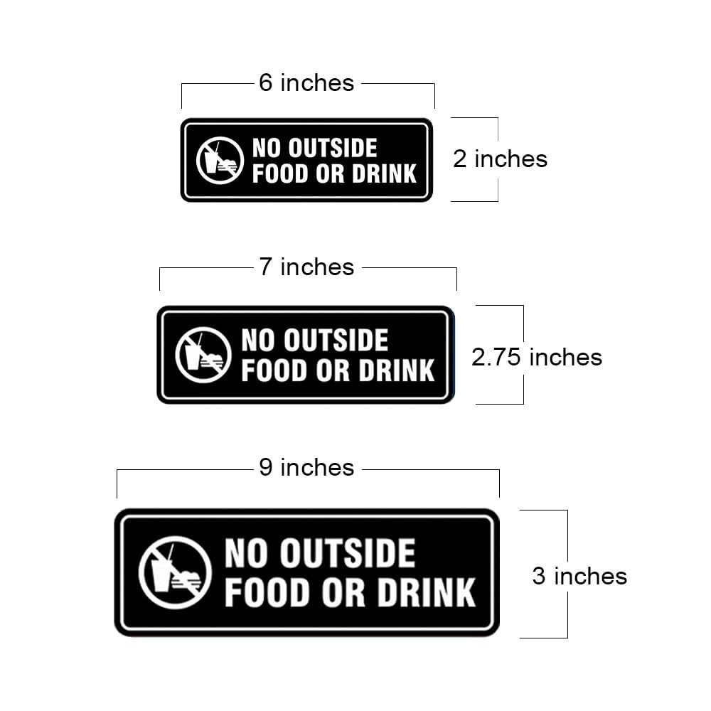Standard No Outside Food Or Drink Door/Wall Sign – Black – Medium 2-3/4&Prime; X 7&Prime;