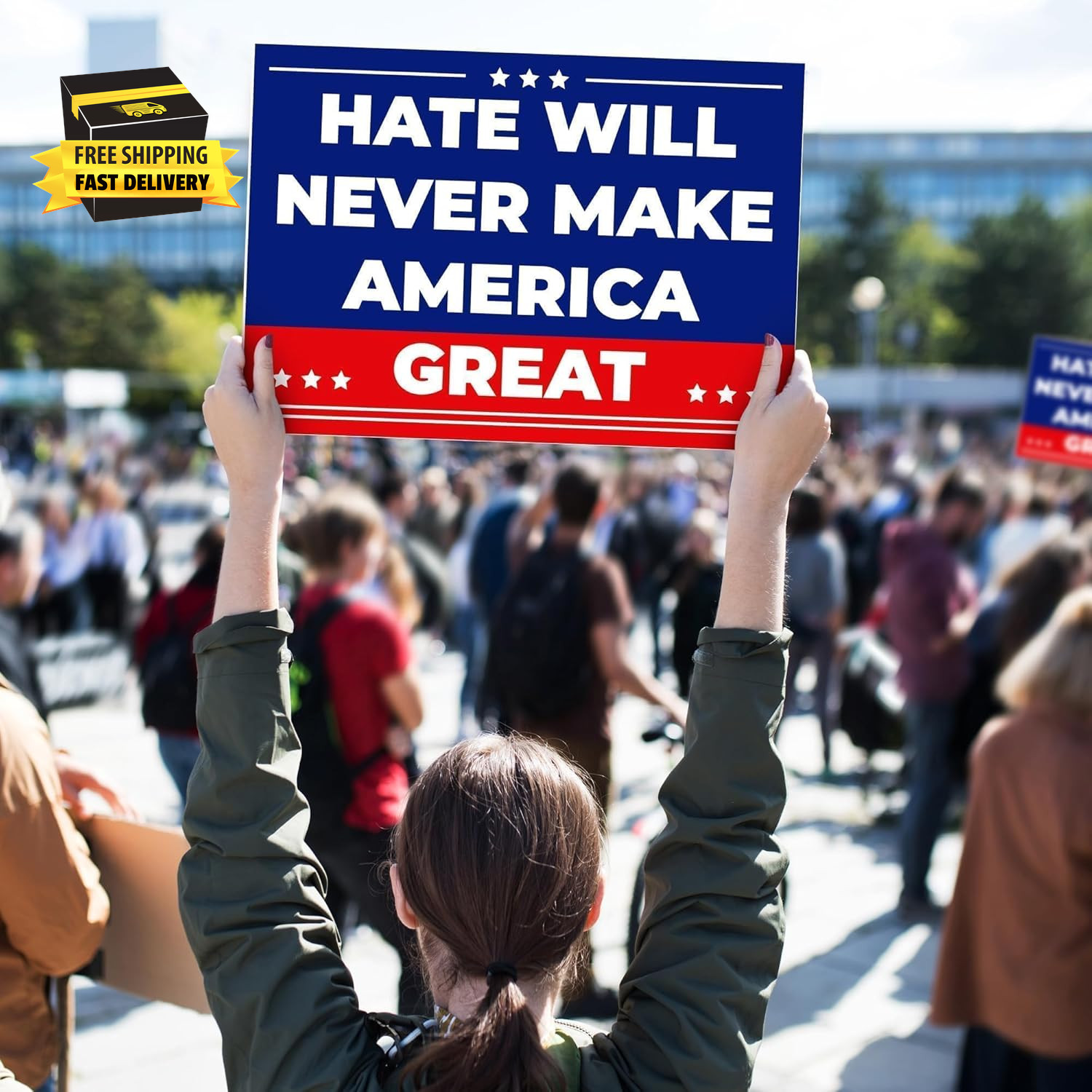 Anti Trump MAGA Yard Sign 17 X 12 Inch Hate Will Never Make America Great Sign w