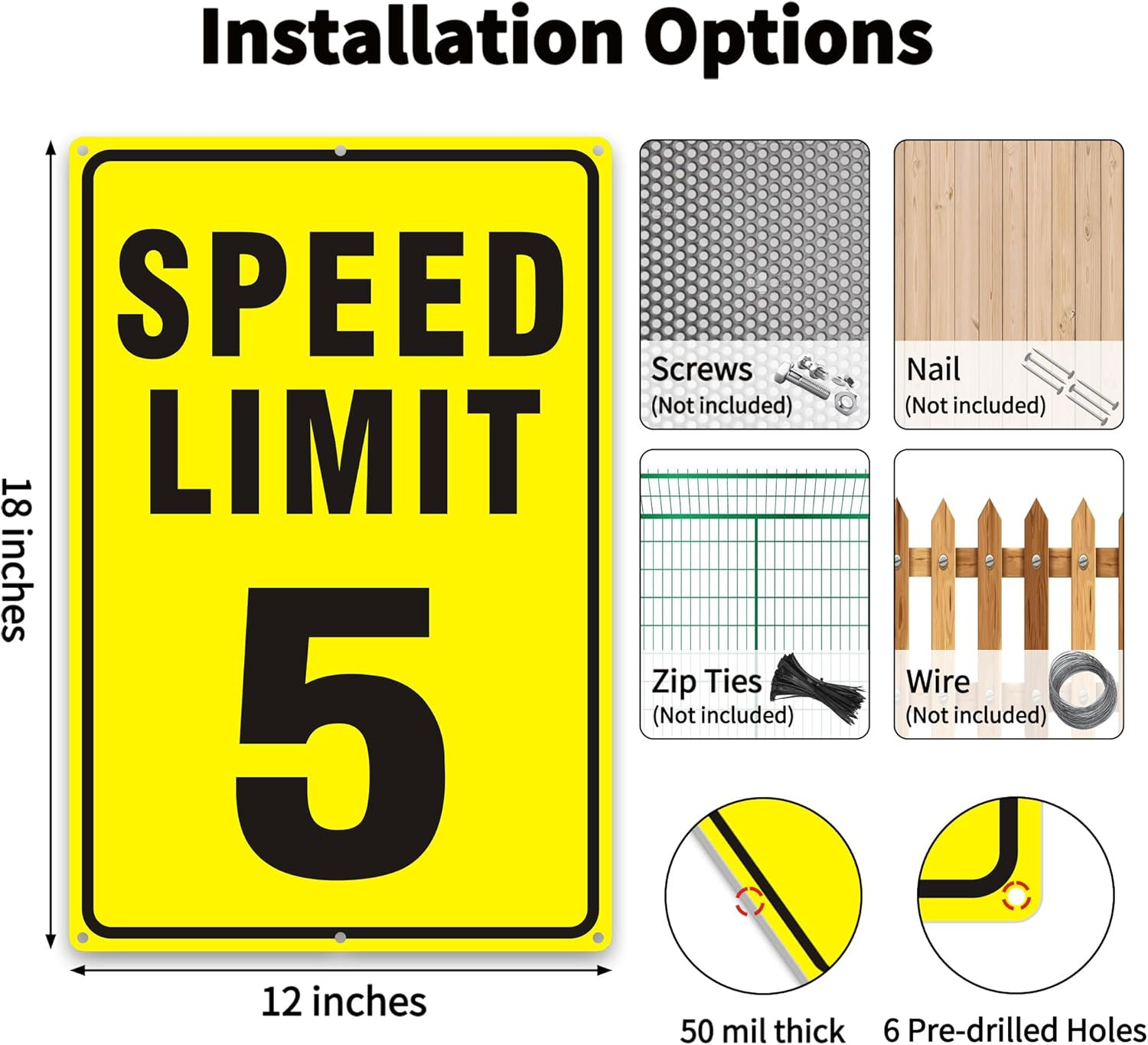 5 MPH Speed Limit Signs – 2 Pack, 18×12 Inch Reflective Aluminum, Rust Free