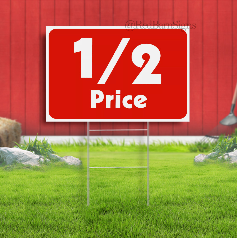 Sale 1/2 half Price Sign Retail Store Business Discount Promotion Message signs