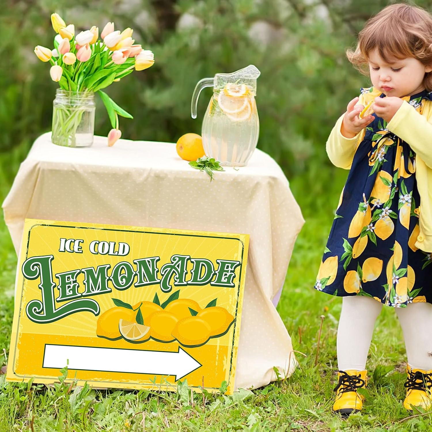 3 Sets 12&Prime; X 16&Prime; Summer Lemonade Yard Sign and Stake Double Sided Corrugated Pla