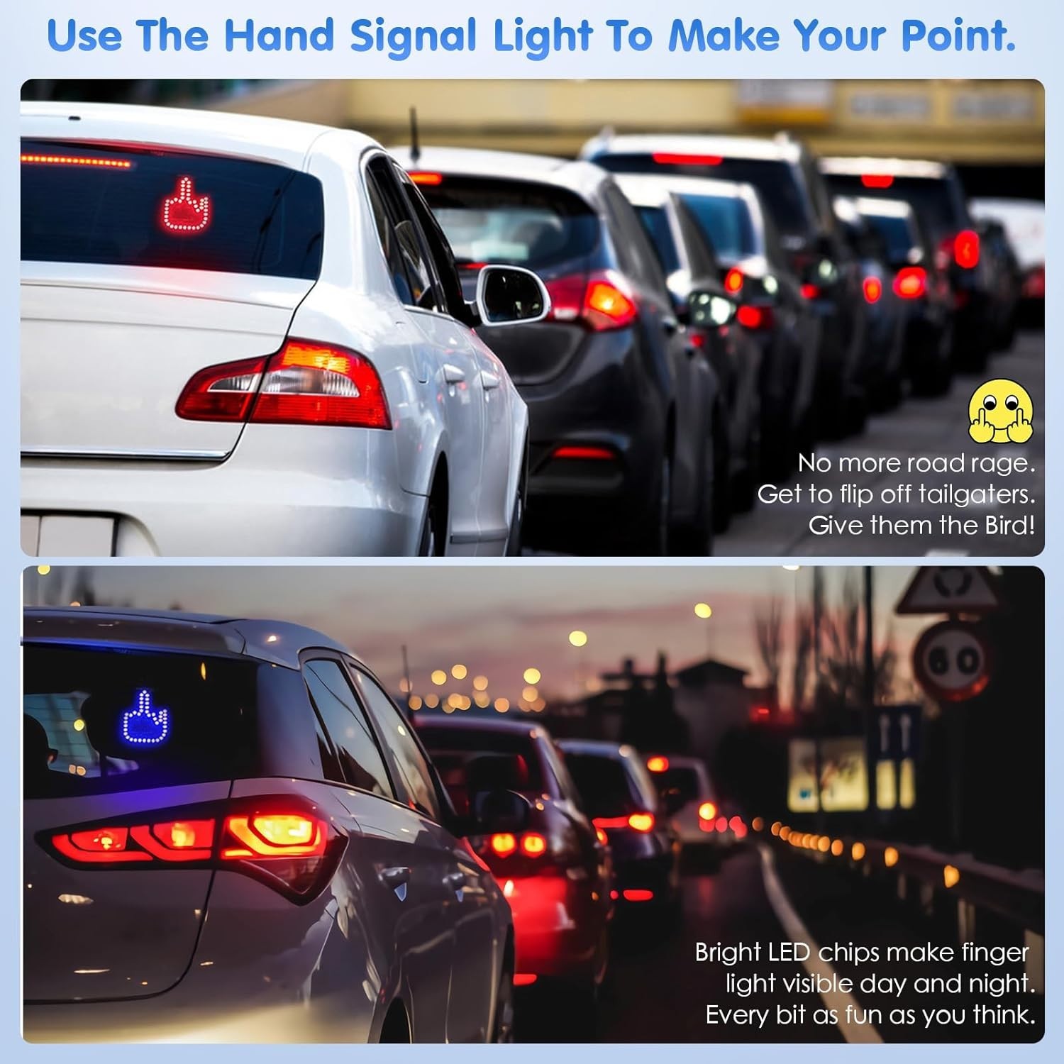 LED Car Window Gesture Light – Remote-Controlled 7-Color Finger Flicker