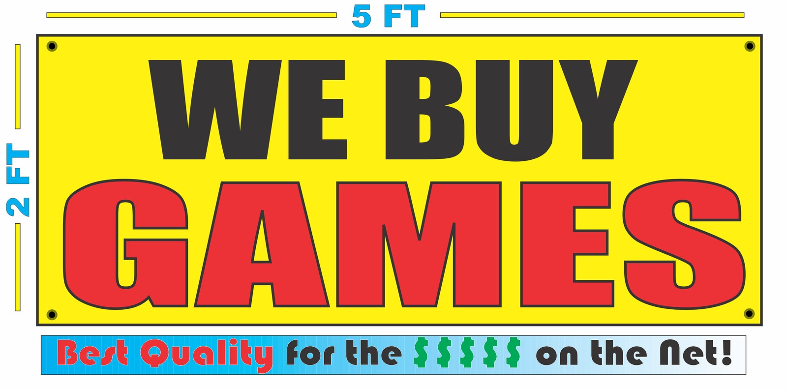 WE BUY GAMES Banner Sign Yellow with Red & Black