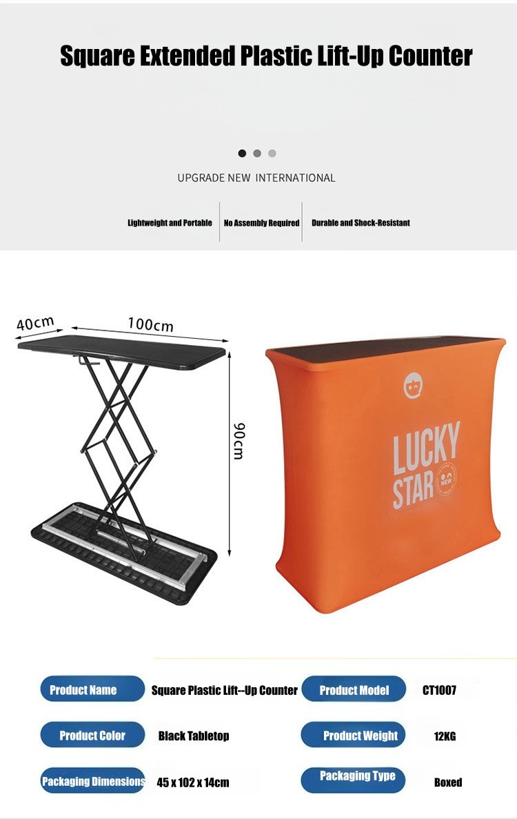 Quick-Pop Portable Display Counter with Plastic Cylinder Lift & Elastic Fabric