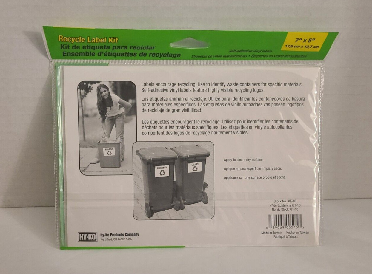 HY-Ko Brand Recycle Label Kit 6 pack Self Adhesive Vinyl Labels 7&Prime;x 5&Prime;